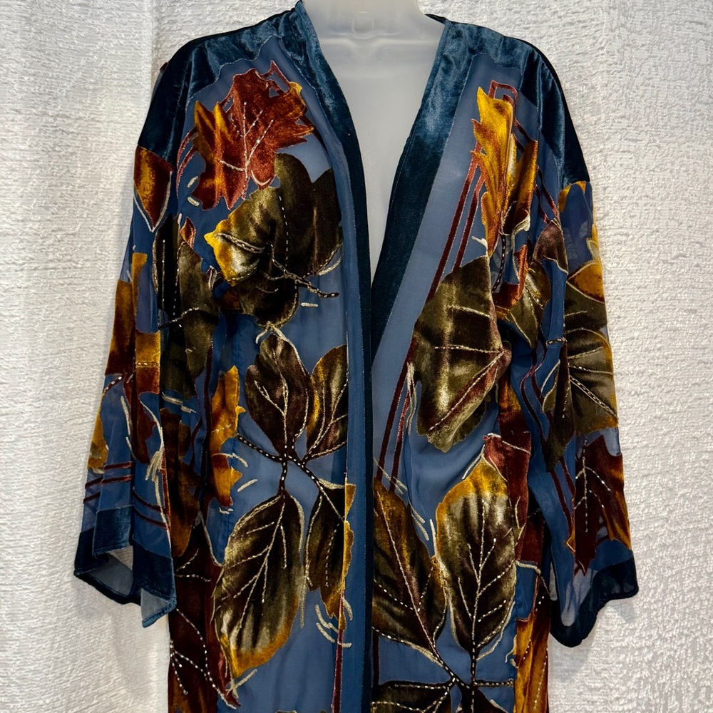NWT Soft Surroundings S M Sheer Velvet Leaf Leaves Fall Autumn Kimono Cardigan